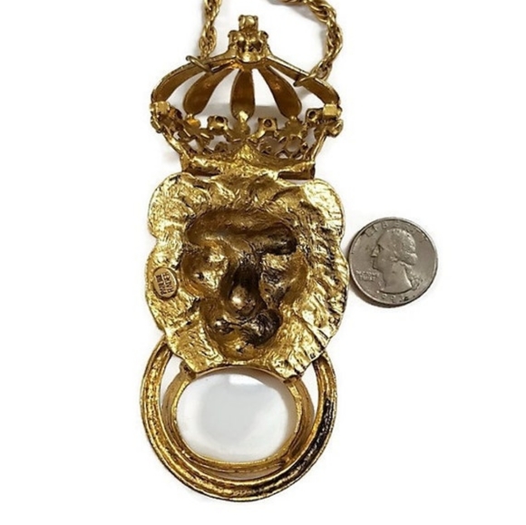 Pauline Rader Huge Haute Couture Runway Crowned Lion Necklace Signed - Picture 3 of 4